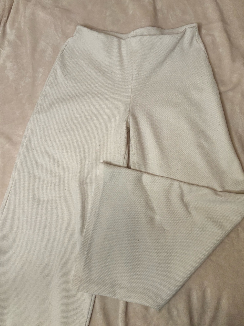 Zara White Wide-Leg Knit Pants Trousers